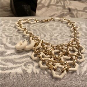 Elegant Gold and Cream Necklace with matching pierced hoops.